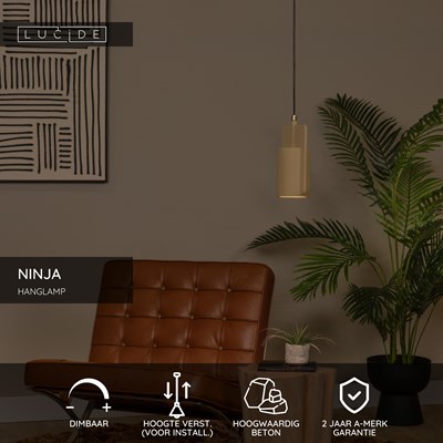 Lucide NINJA - Hanglamp - Ø 11,5 cm - 1xE27 - Geel